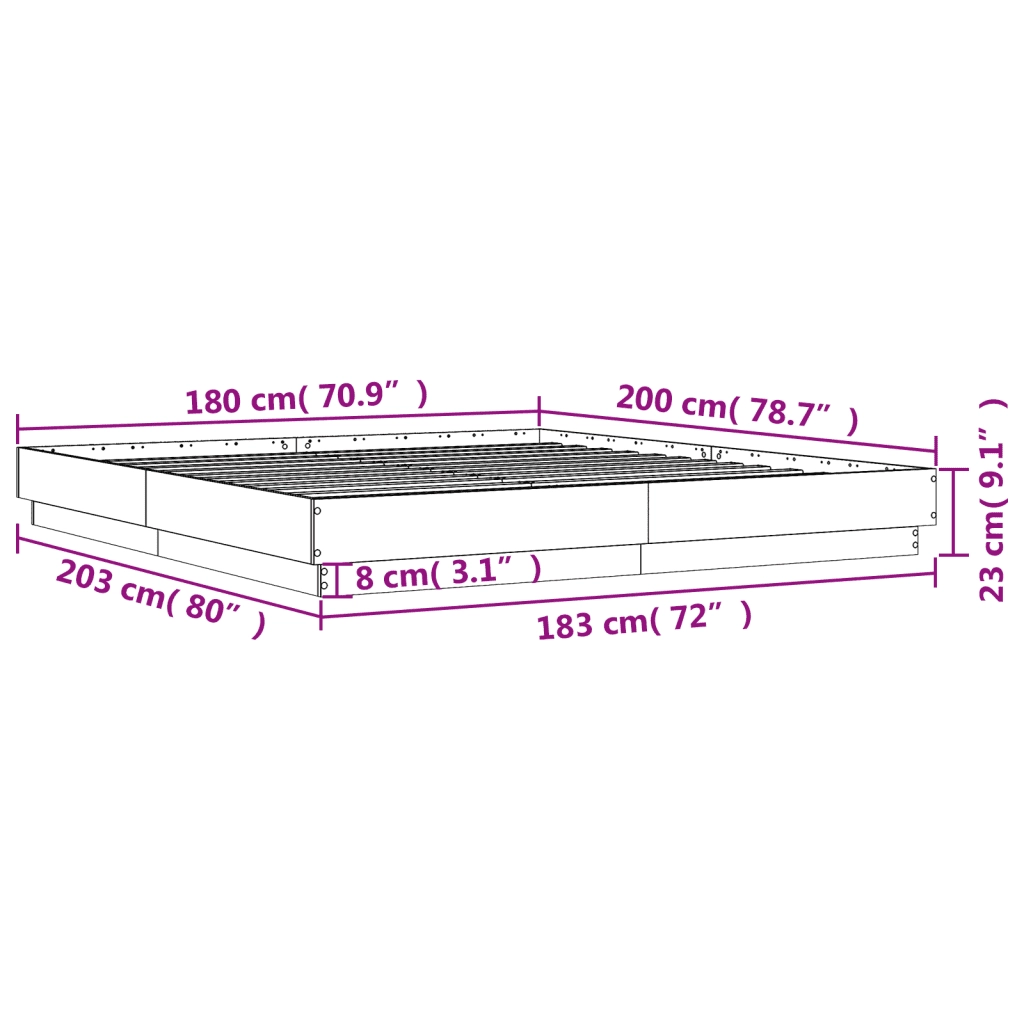 Giroletto-Struttura Letto Grigio Sonoma 180x200 cm in Legno Multistrato 691919