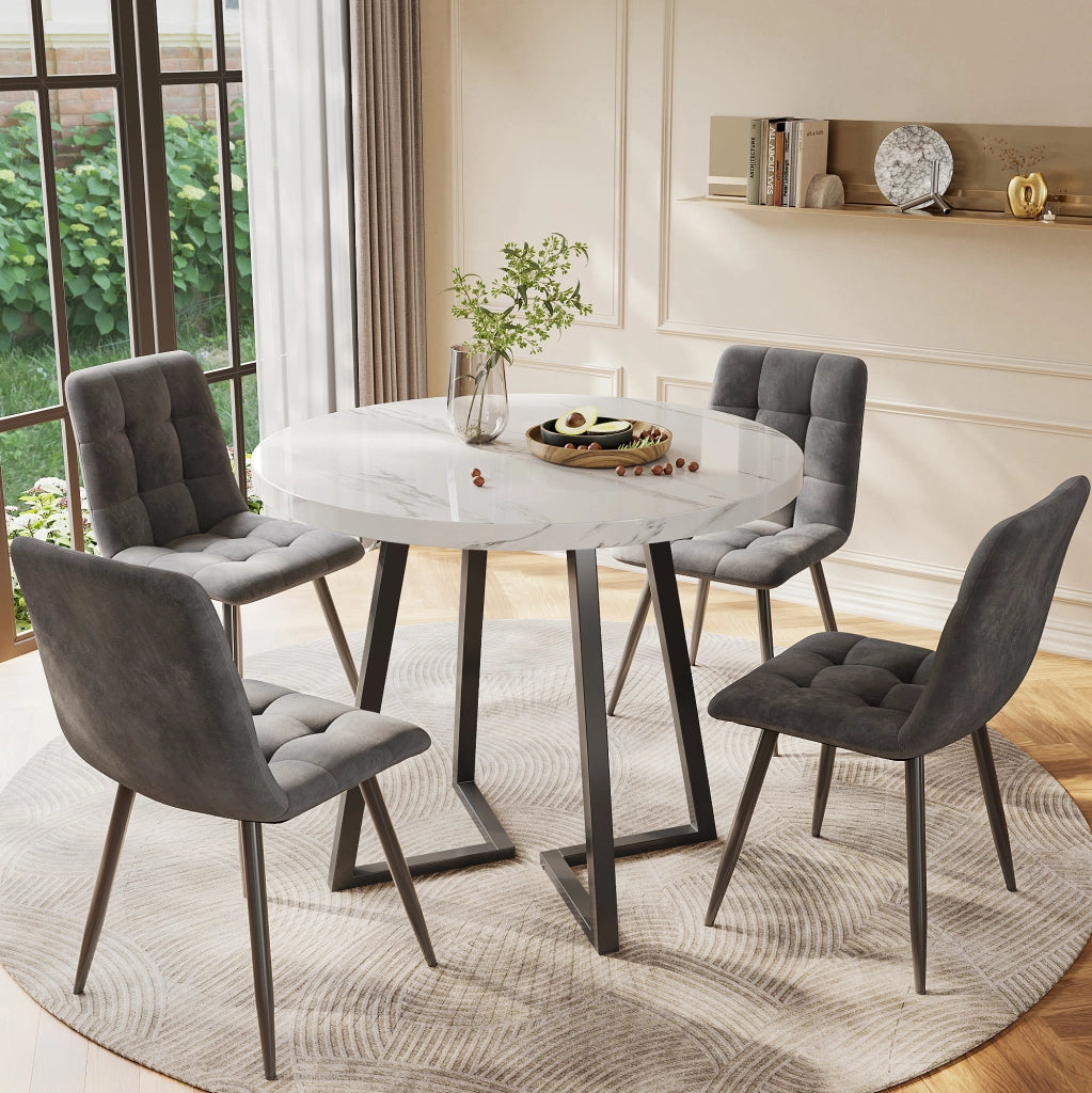 Set tavolo da pranzo rotondo 80 cm con 4 sedie in velluto