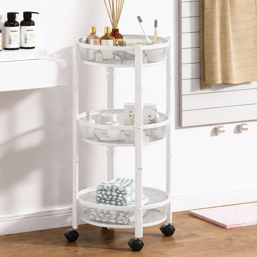 Carrello Pieghevole Salvaspazio Bianco con 3 Ripiani Organizer Versatile 88x35cm