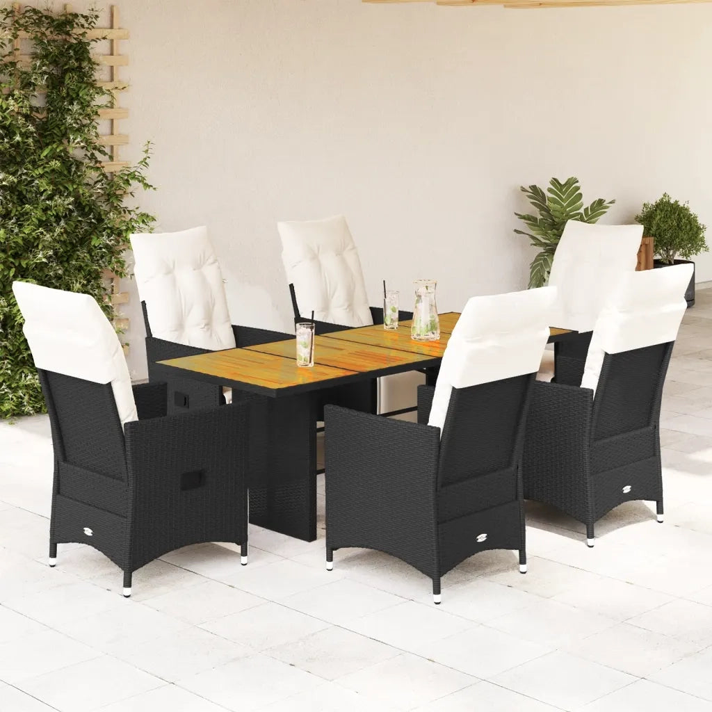 vidaXL Set da Pranzo da Giardino 7 pz Nero con Cuscini in Polyrattan