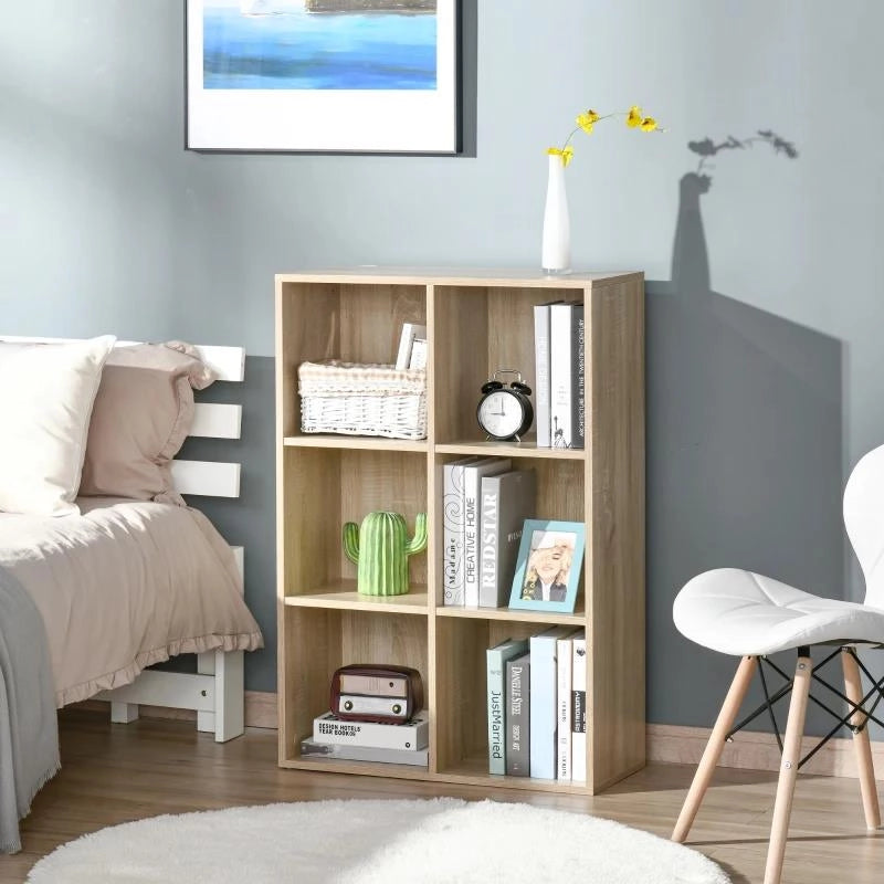 MOBILE LIBRERIA MODERNO A 6 CUBI IN LEGNO, 65.5X30X97.5 CM, COLOR ROVERE