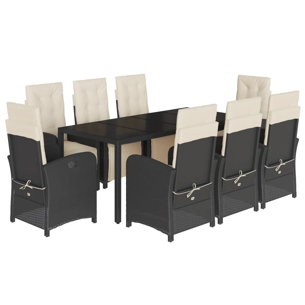 Set da Pranzo da Giardino 9 pz con Cuscini Nero in Polyrattancod mxl 113404