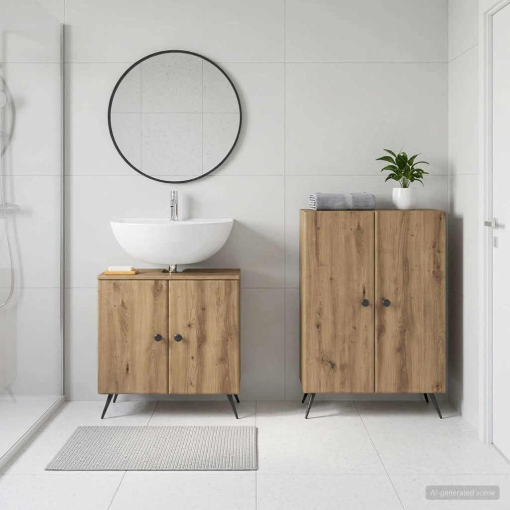 Set di Armadi da Bagno da 2 Pezzi BREDA Rovere Artigianale 3417647