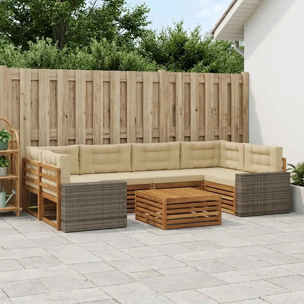 Set di divani da esterno 7 pcs Naturale e Beige Poliestere