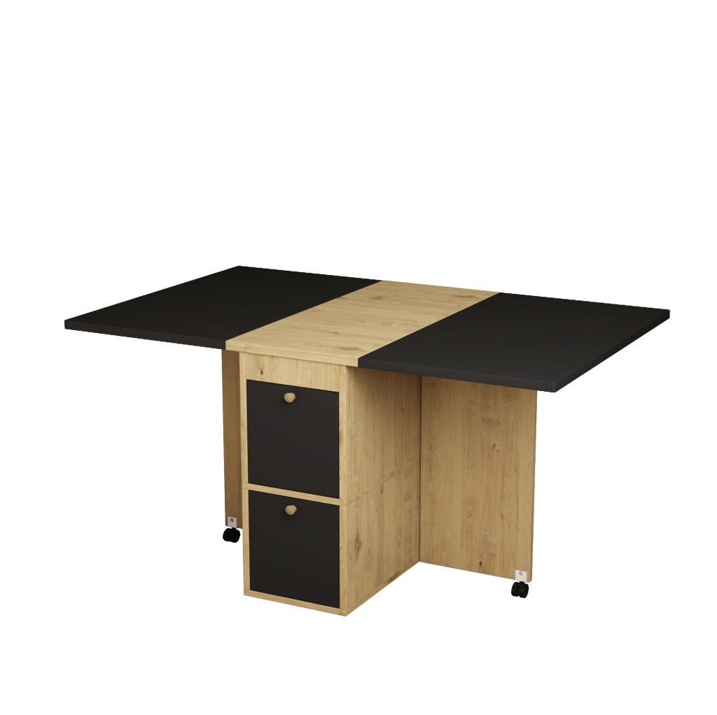 Set tavolo da pranzo pieghevole e rientrante con 4 sedie; bianco e nero