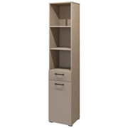 Mobile alto da collezione WASHING – 1 cassetto, 1 porta e 1 cesto – Colore taupe e quercia