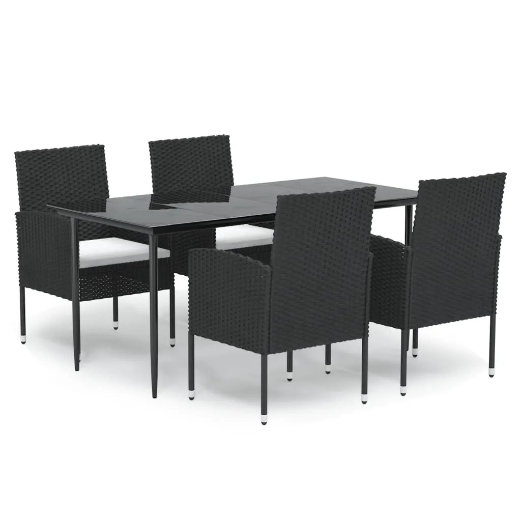 Set da Pranzo da Giardino 5 pz Nero con Cuscini in Polyrattan 3156778