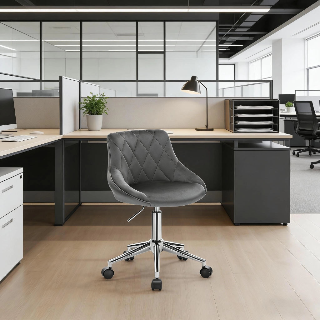 SEDIA DA UFFICIO Girevole Regolabile in Altezza 69,5-77 cm Velluto Grigio Scuro