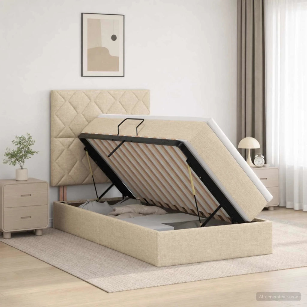 Letto con contenitore LED e materasso Crema 90 x 200 cm Tessuto 3459985