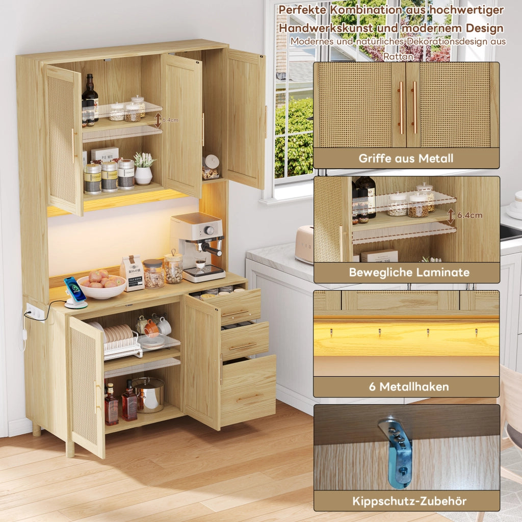 Credenza da cucina in MDF con LED, prese e ripiani regolabili