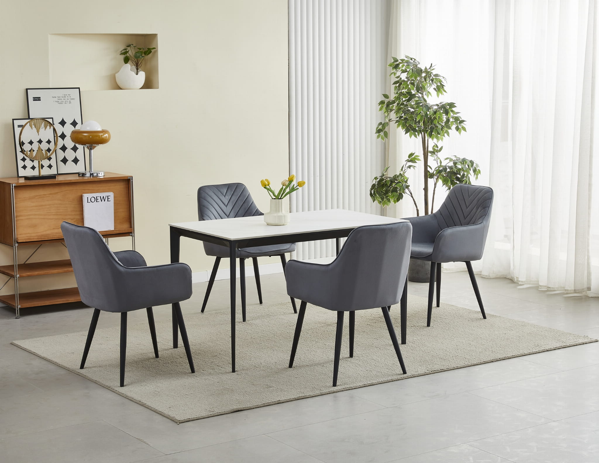 Sedia da pranzo Valora WAAV - Velluto grigio scuro con gambe nere x 1