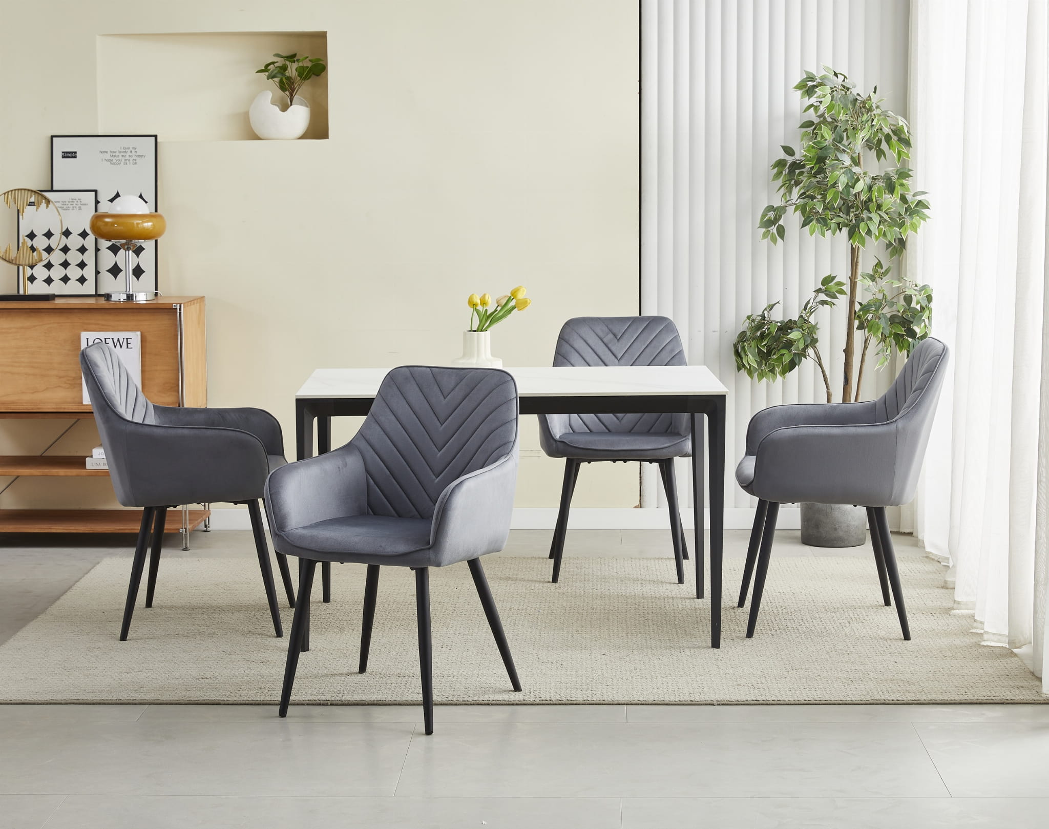 Sedia da pranzo Valora WAAV - Velluto grigio scuro con gambe nere x 1