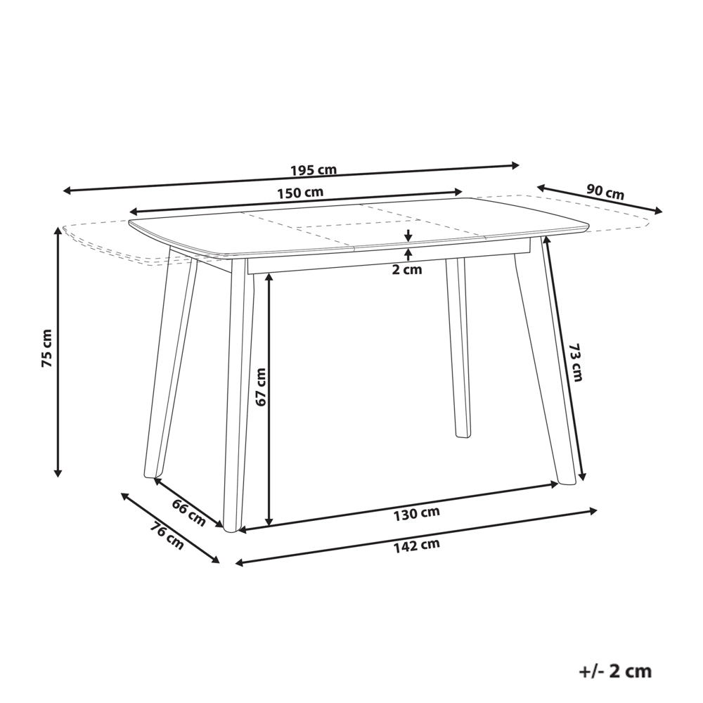 Tavolo da pranzo con gambe in legno bianco 150 - 195 x 90 cm in stile scandinavo rettangolare