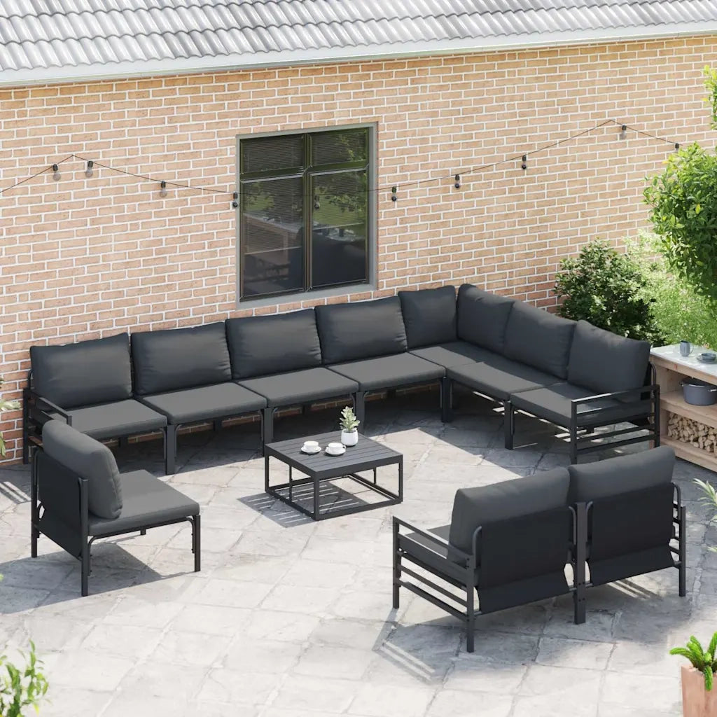 Set Divano da Giardino con cuscino 10 pcs Nero Acciaio 3379004