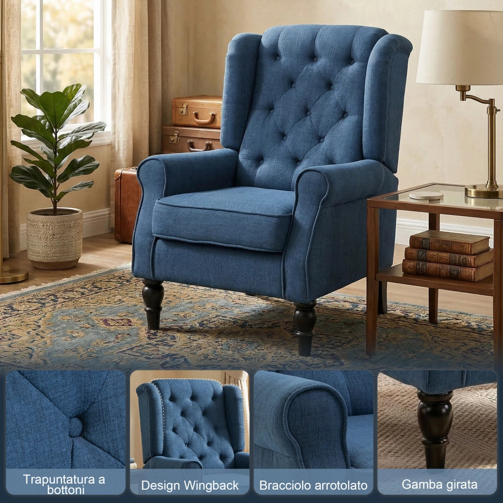 Poltrona Relax Massaggiante in Velluto ¨C Zephmum ¨C Blu Scuro 74x86x102 cm
