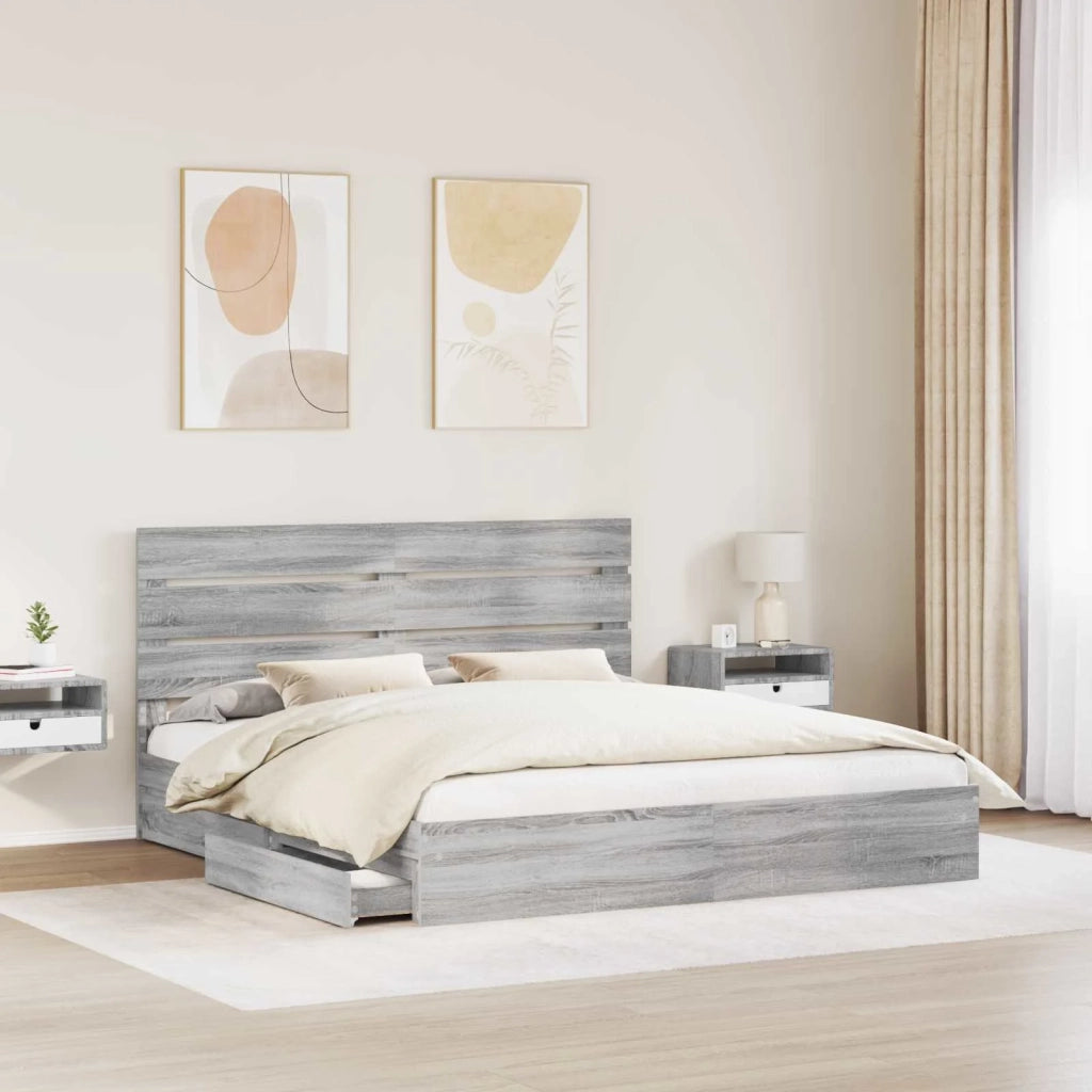 Letto con Contenitore con testiera Grigio Sonoma 180 x 200 cm