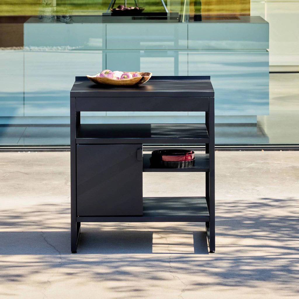 Cucina esterna in acciaio con 1 anta e 3 ripiani, 80cm, nero