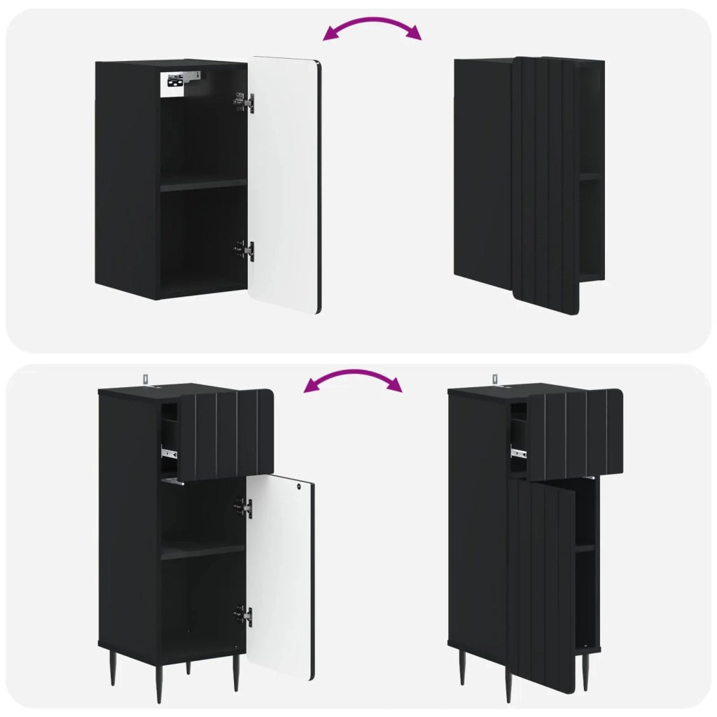 Set di armadietti da bagno in 3 pezzi ZWOLLE Nero 3417757