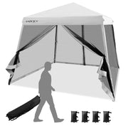 Tenda pieghevole con gambe inclinate e pareti laterali in rete borsa a rullo, Gazebo regolabile in altezza Bianco-Gazebo