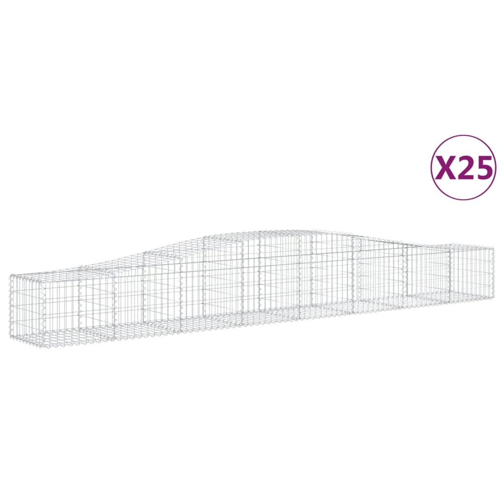 Cestini gabbioni recinzione a gabbia muro di contenimento ad arco 25 pezzi 400 x 50 x 40/60 cm ferro zincato argento 02_0040720
