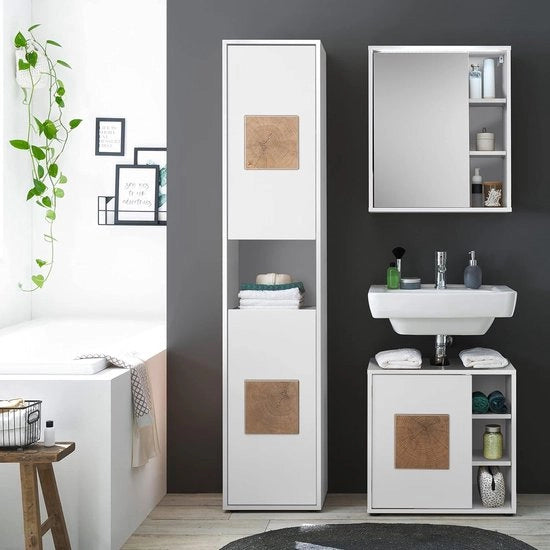 Cassettiera bagno alta in legno bianco applicazioni 40 x 190 x 30 cm cassettiera bagno alta