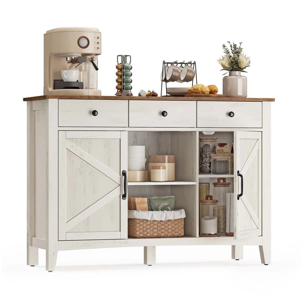 Mobiletto portaoggetti con cassetto mobiletto da cucina con ante ripiano regolabile stile country per soggiorno 40 x 1145 x 80 cm bianco 12_0004542