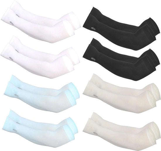 Moufle estive per braccia protezione UV raffreddamento - 8 paia universale per uomo/donna per corsa bicicletta - Bianco