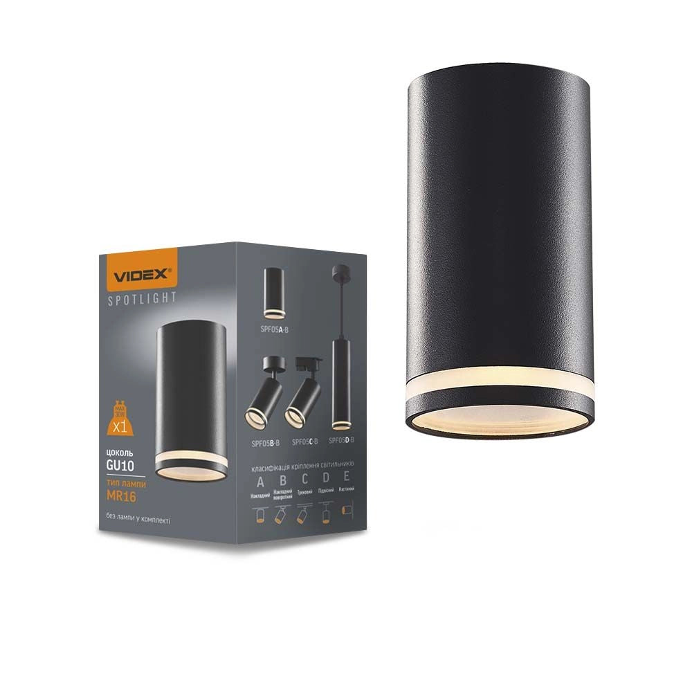Faretto a soffitto tubo nero 1xGU10 Videx Carmelo
