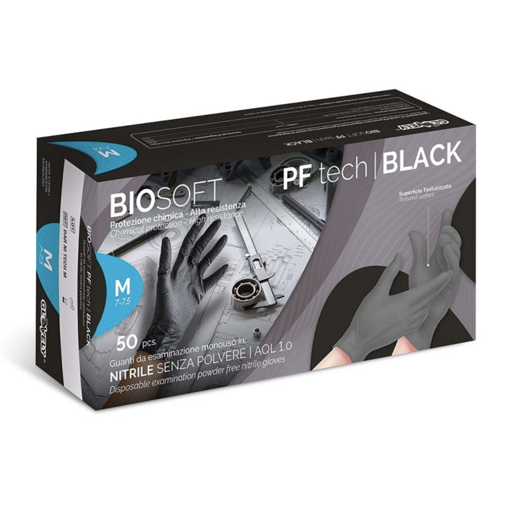 RAYS GUANTI NITRILE MONOUSO NO POLVERE TAGLIA "XL" 50pz GLOVELY BIOSAFE PF TECH BLACK DARNITECH_XL