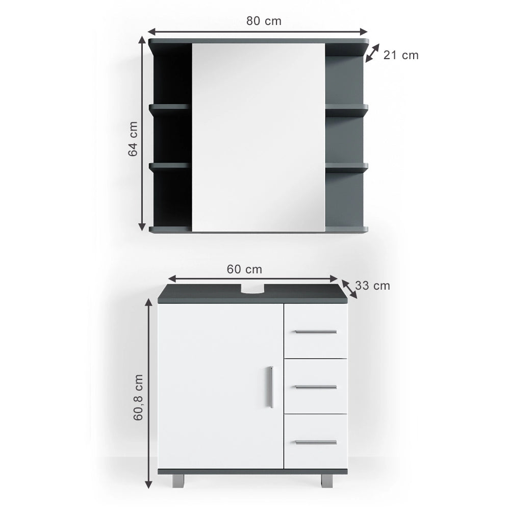 Vicco Set mobili bagno Antracite 2 parti