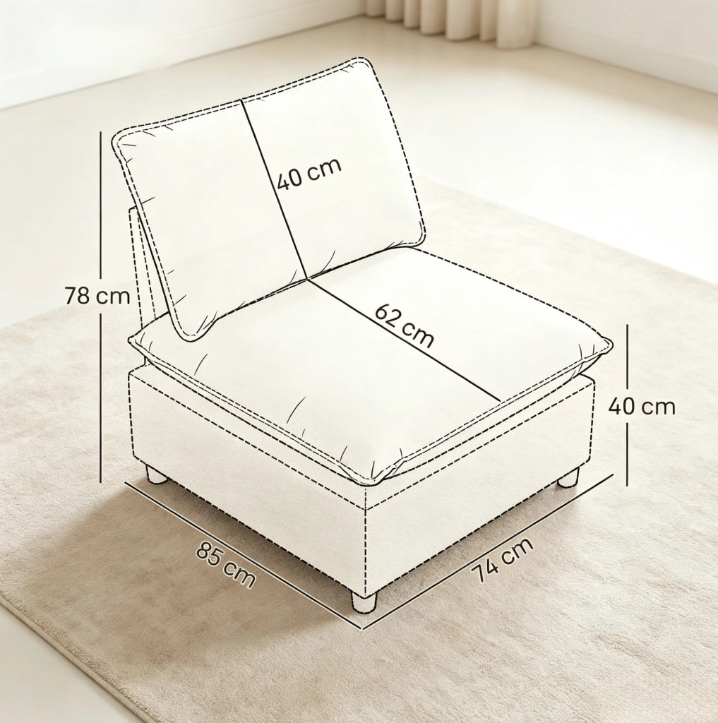 Poltrona 1 posto in lino crema 74x85x78 cm