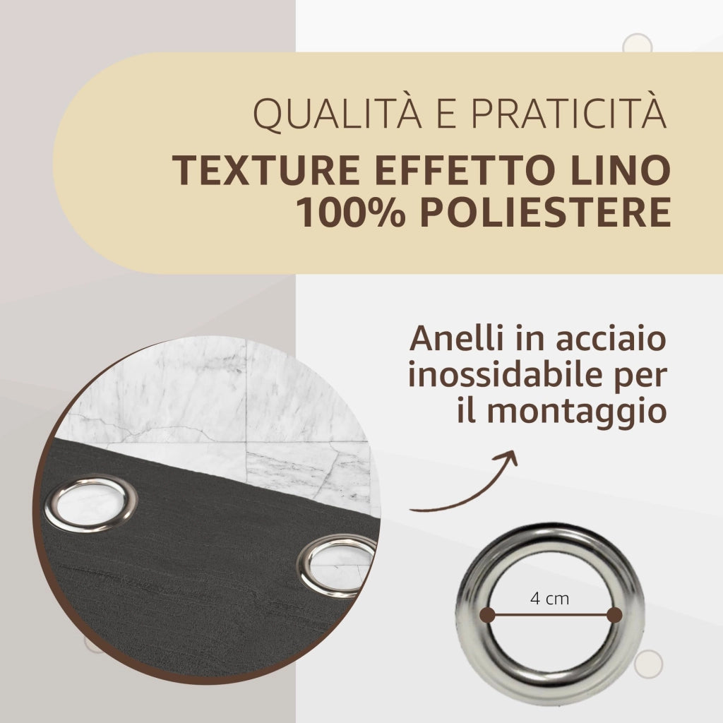 Tende per Interni Camera da Letto e Soggiorno Con Anelli - 140x280cm - 2 Pezzi Colore: NERO