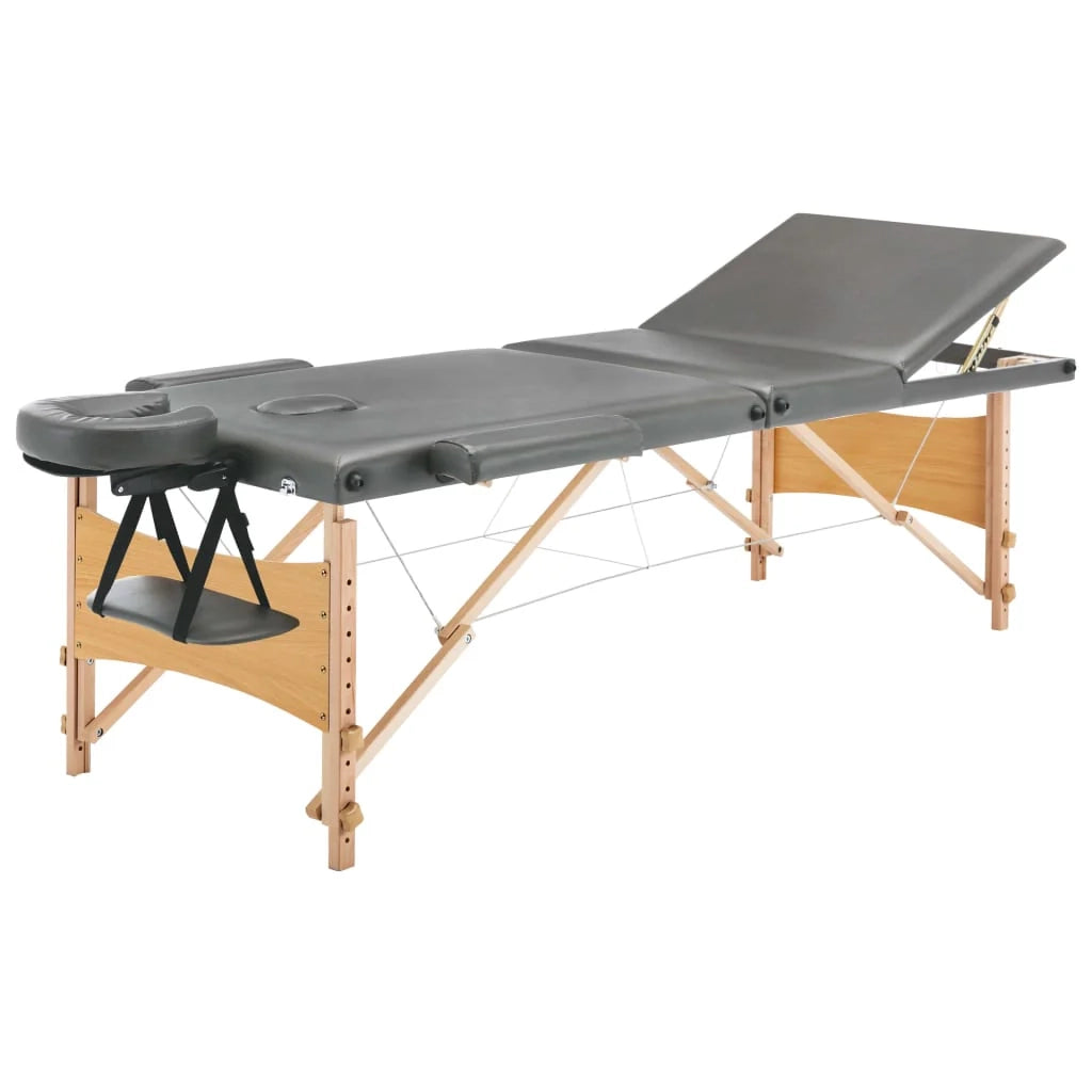 Lettino da massaggio a 3 zone struttura in legno 186 x 68 cm antracite 02_0001801