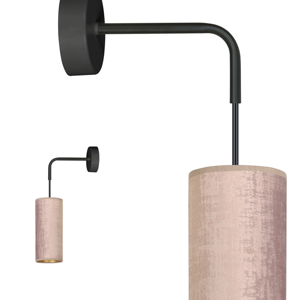 Applique 1 Luce Bente In Acciaio Nero E Paralume Rosa E Oro