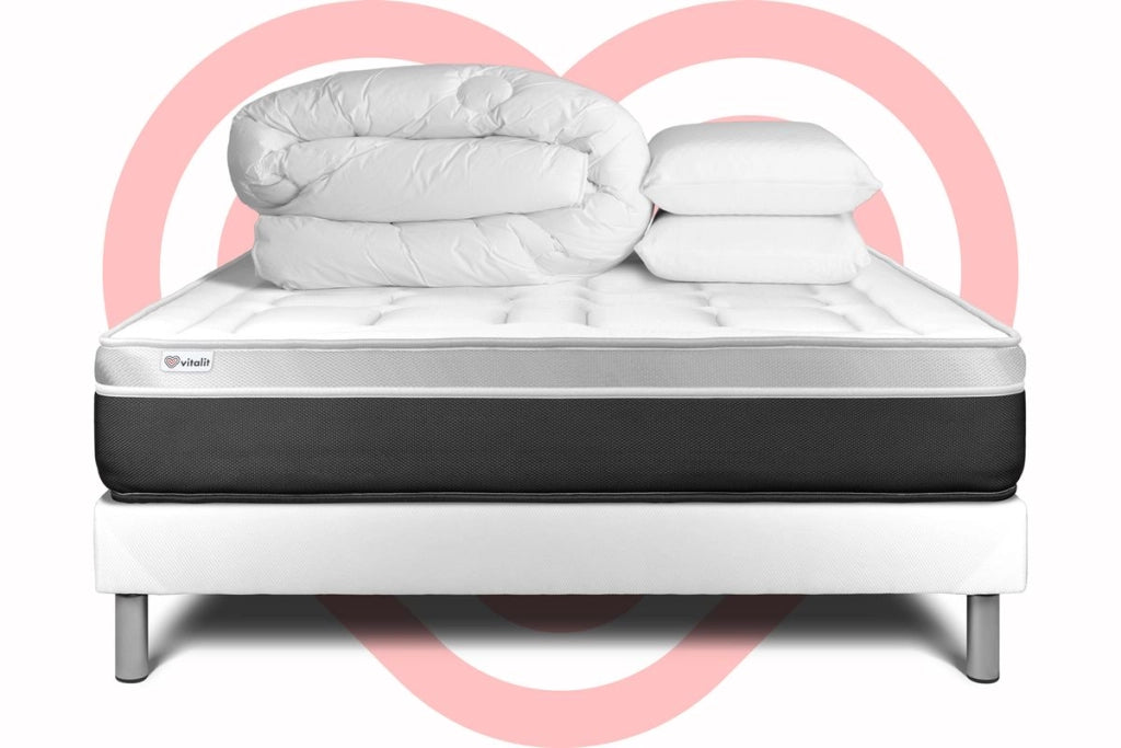 Pacchetto letto completo - Materasso 160x200cm + Box spring con doghe (kit) + 2 cuscini + Piumino - Vital Soft