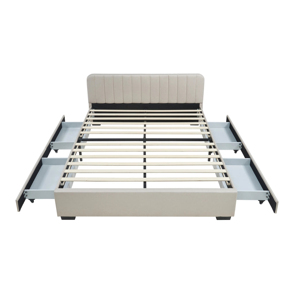 Letto Matrimoniale Nofrenna con Materasso 160x200 cm 4 Cassetti e Testiera - Beige [en.casa]