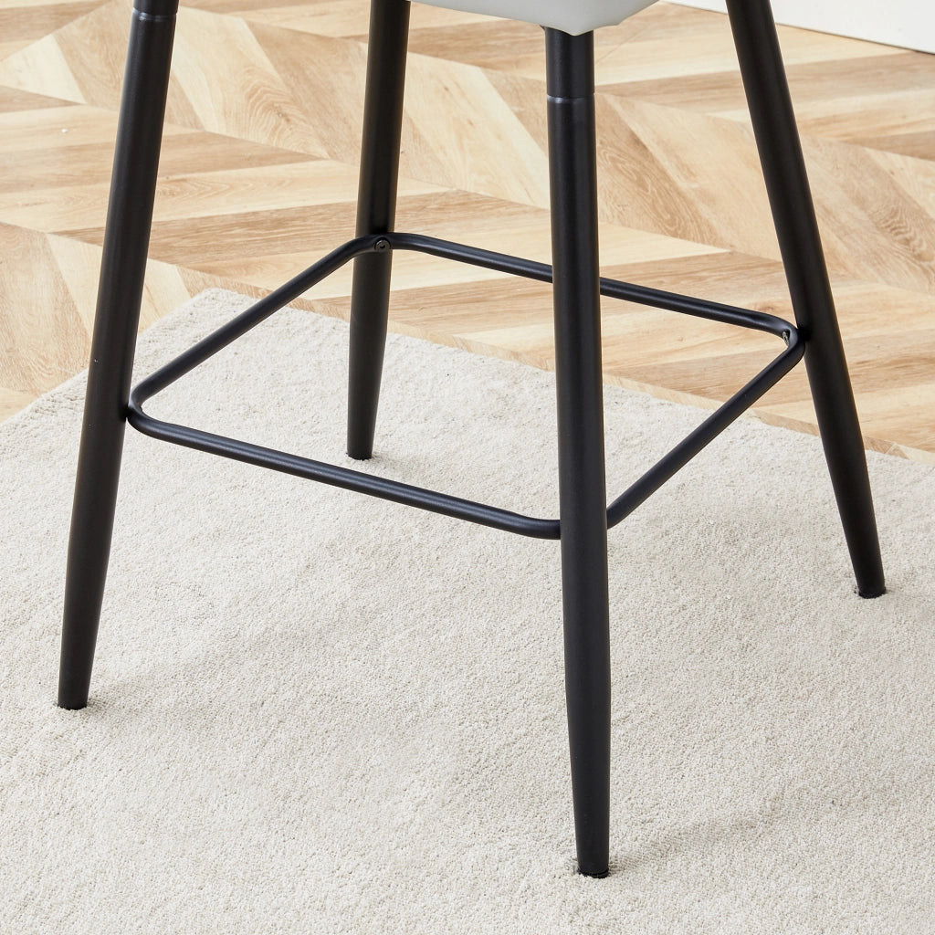 Sgabello da bar con schienale ergonomico in pu e metallo con poggiapiedi nero grigio chiaro 101 cm