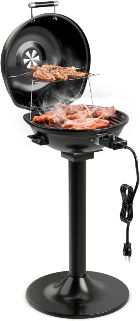 Grill Elettrico per BBQ, Grill Portatile Verticale con Griglia Scaldavivande Rimovibile Antiaderente, Temperatura Regolabile, 1600 W per BBQ, Festa, Campeggio