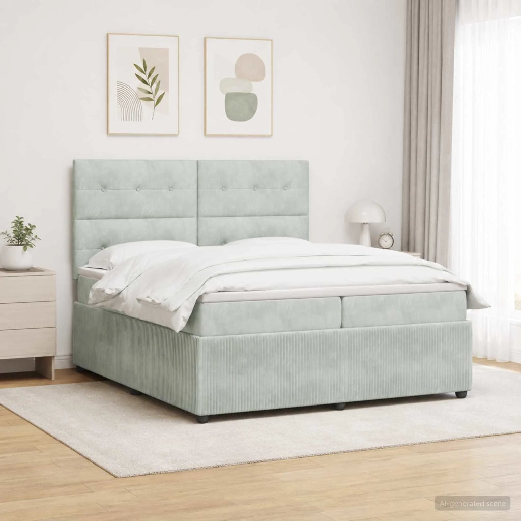 Letto Box Spring LED con Materasso Grigio Chiaro 200 x 200 cm 3456137