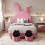 Letto singolo rosa 90x200 cm in velluto con LED e contenitore