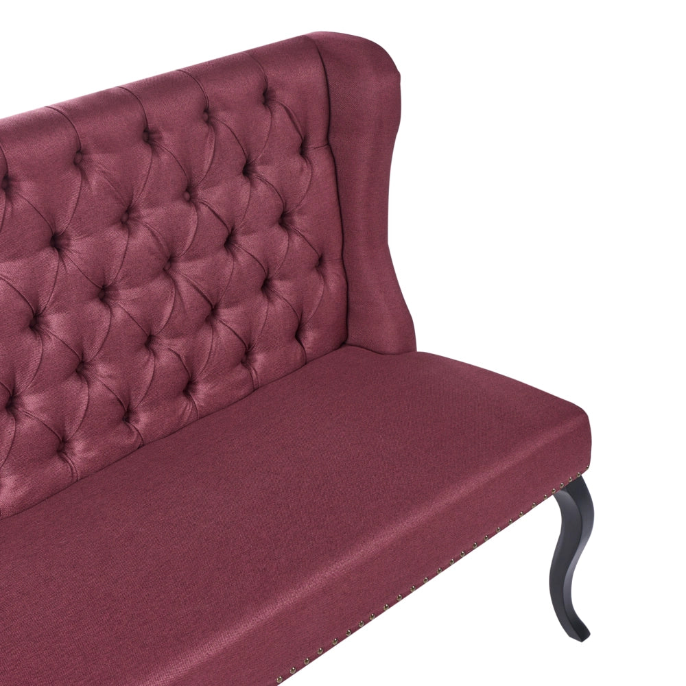Divano da cucina in tessuto poliestere rosso scuro rivestimento imbottito 2 posti schienale ad ali gambe nere