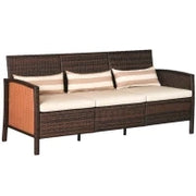 Divano da Giardino a 3 Posti in Rattan PE e Acciaio, 173x68x78 cm, Marrone