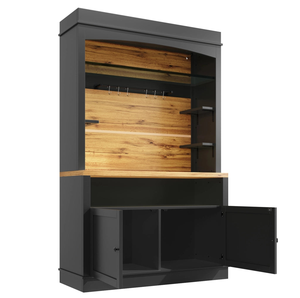 Credenza alta da cucina con LED USB; 107x43x184 cm; MDF e metallo; nera