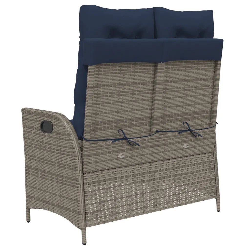 Panca Reclinabile da Giardino con Cuscini-Sgabello-Sedia da esterno Grigia in Polyrattan 830231