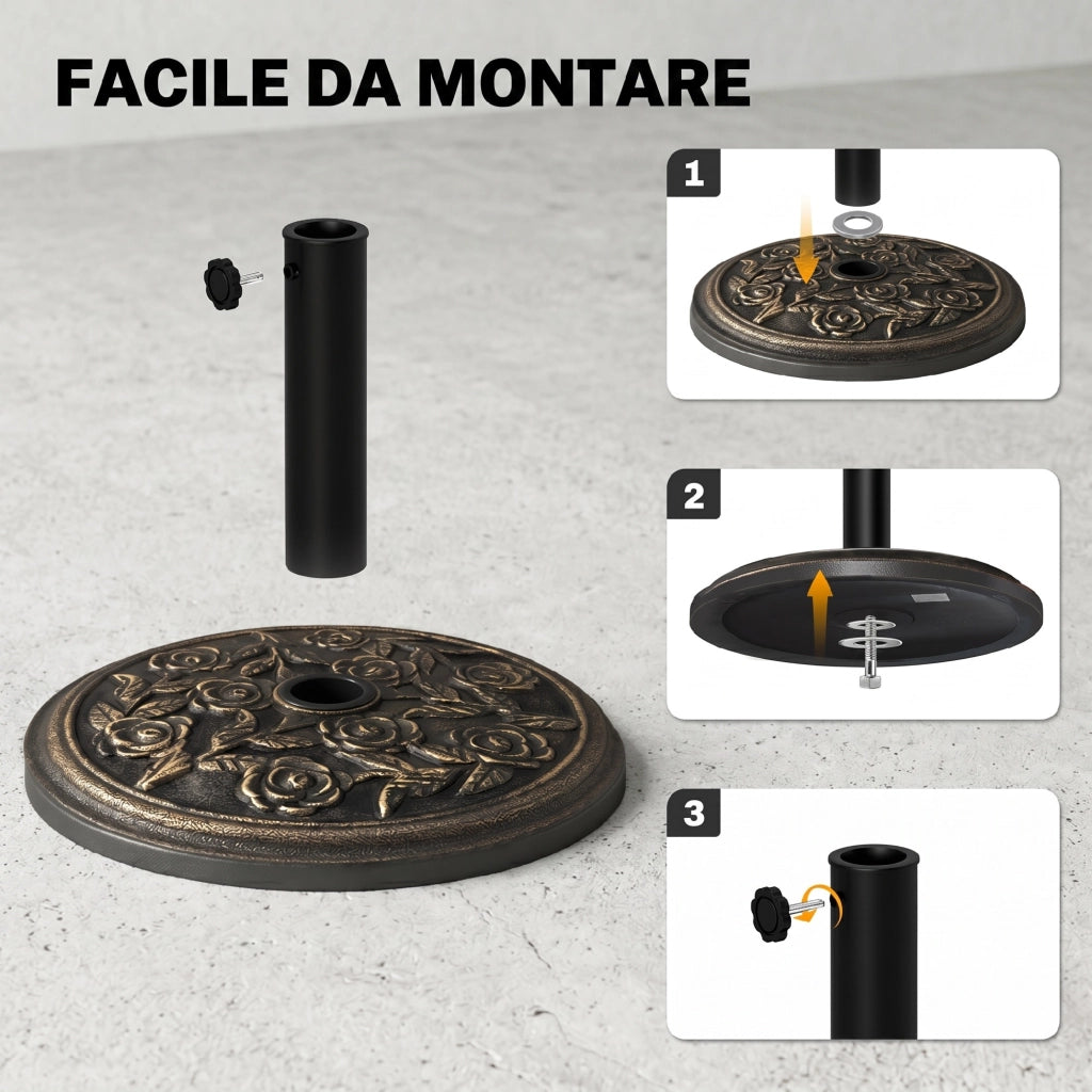 Base per Ombrellone 9kg ¨C zephmum ¨C Resina, Finiture Bronzo, ¦µ45.5x31.5cm, Nero