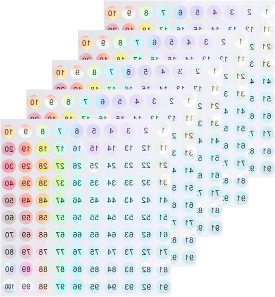 Etichette numeriche 1-100, piccole, 14 fogli di etichette numerate, organizzazione di archiviazione, riflettenti, rotonde, utili.