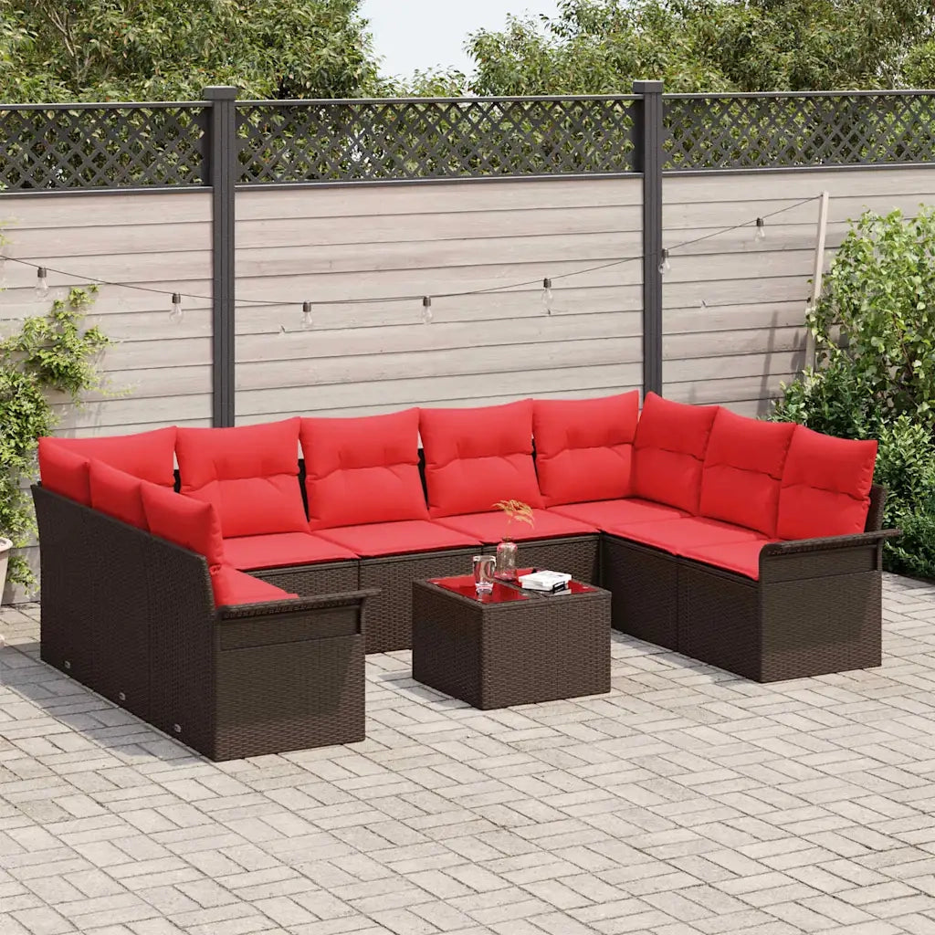 Set Divano da Giardino con cuscino 10 pcs Marrone Poly Rattan 3354203