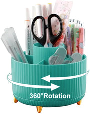 Organizzatore per ufficio, 360 gradi giratorio, contenitore per penne, 5 compartimenti per penne, matite, paperclip, appunti adesivi, organizzatore per ufficio spazievolutivo (blu)