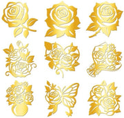 Sticker autoadesivi adesivi autoattaccanti 9 pezzi - Fiore di rosa dorato - Decorazione acqua resistente - Fai da te - 4 cm x 4 cm - Sticker decorativi