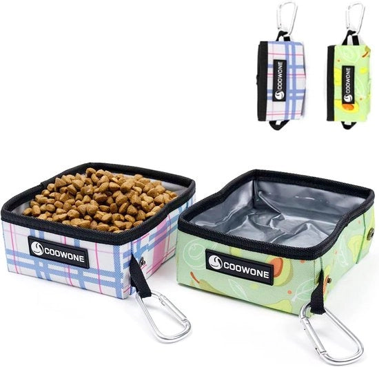 Set di contenitori per animali portatili, 2 contenitori di acqua portatili pieghevoli per animali domestici, per viaggi, campeggio, passeggiate con chiusura a clip (reticolo)